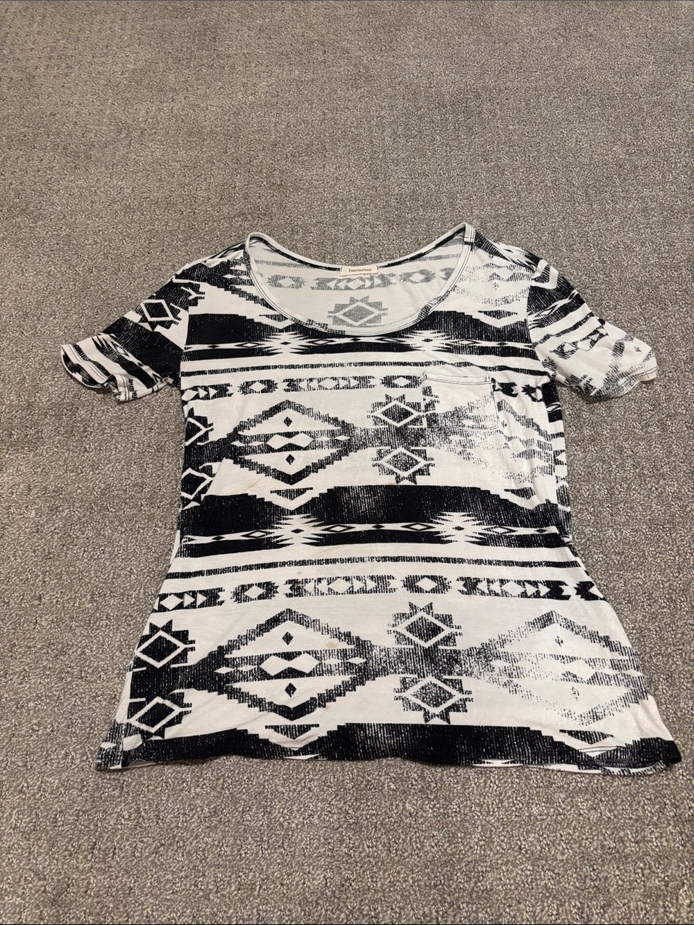 Women's Black & White Aztec Scoop Neck Short Sleeve Top